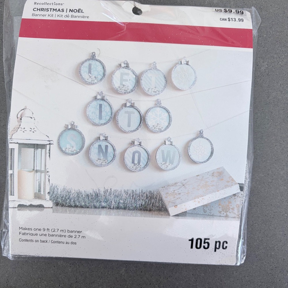 Recollections Christmas Let It Snow Banner Kit DIY 105pc Silver Blue 9ft Holiday